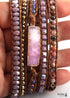 Boho Bracelet, RH 5 Layers Leather Wrap Bracelet, Natural Stones, Gold Purple Sapphire